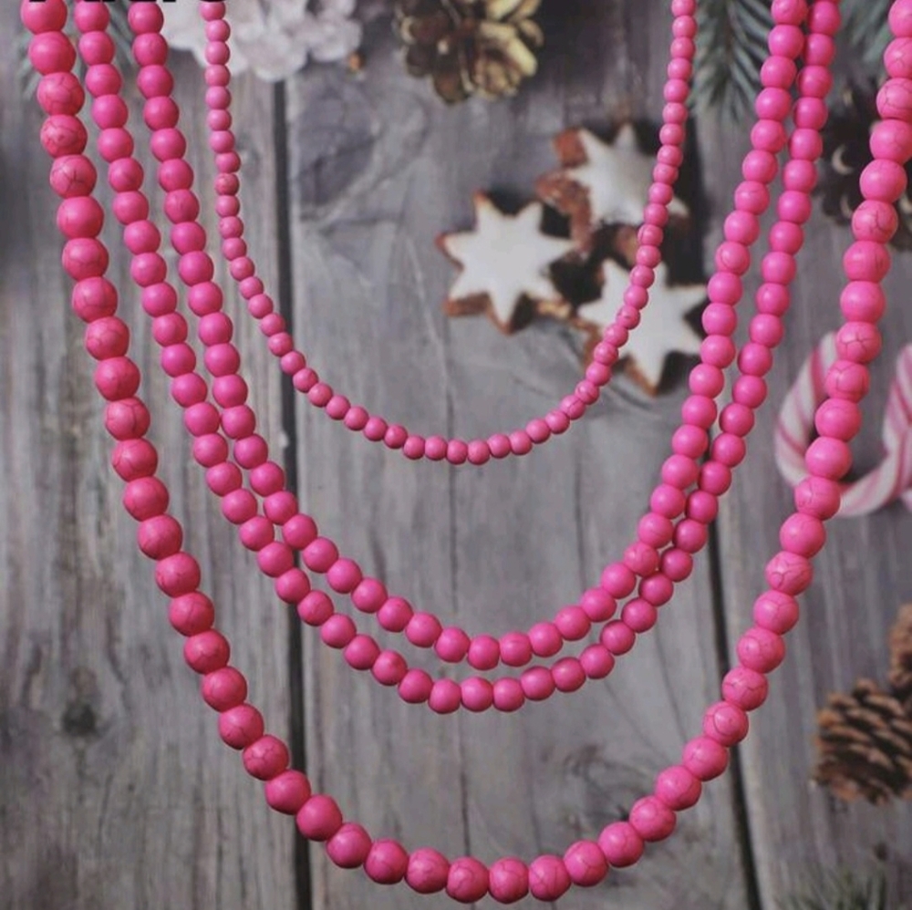 💓💓NEW💓💓 BEAUTIFUL!! 8MM 26" HOT PINK Turquoise Beaded Necklace